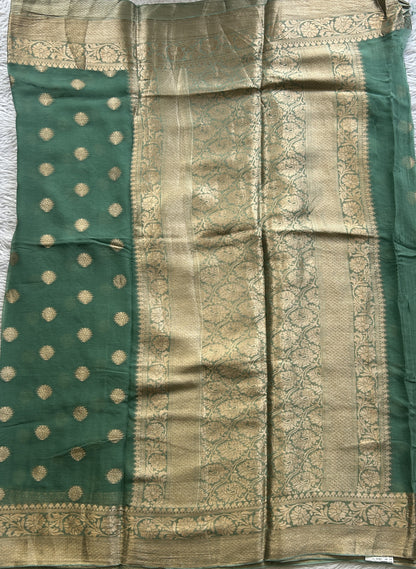 Semi Georgette Saree Fern Colored Elegantly Paired with a Zari Border. - Sampradaya Designer Studio