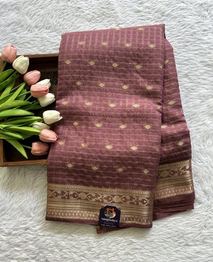 Semi Georgette Saree Onion Pink Colored Complemented with a Zari Border. - Sampradaya Designer Studio