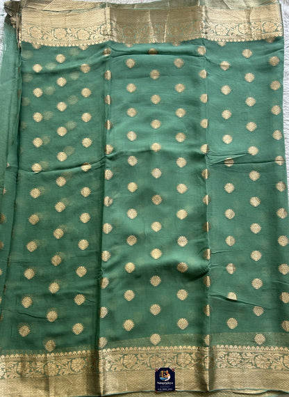 Semi Georgette Saree Fern Colored Elegantly Paired with a Zari Border. - Sampradaya Designer Studio