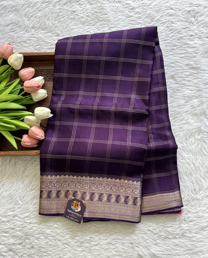 Satin Georgette Saree Purple Colored Complemented with a Zari Border. - Sampradaya Designer Studio