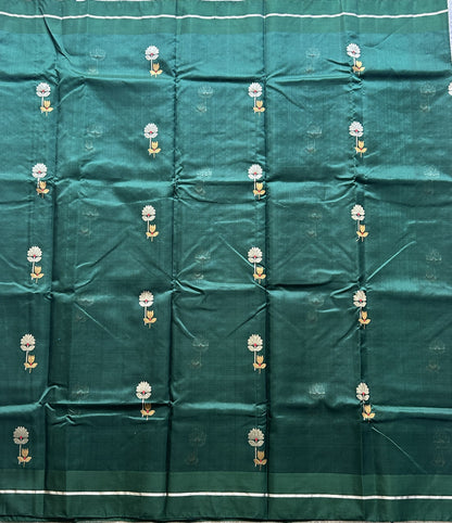 Chanderi silk Saree Paisley Green color Elegantly Paired with a Silver Zari Border - Sampradaya Designer Studio