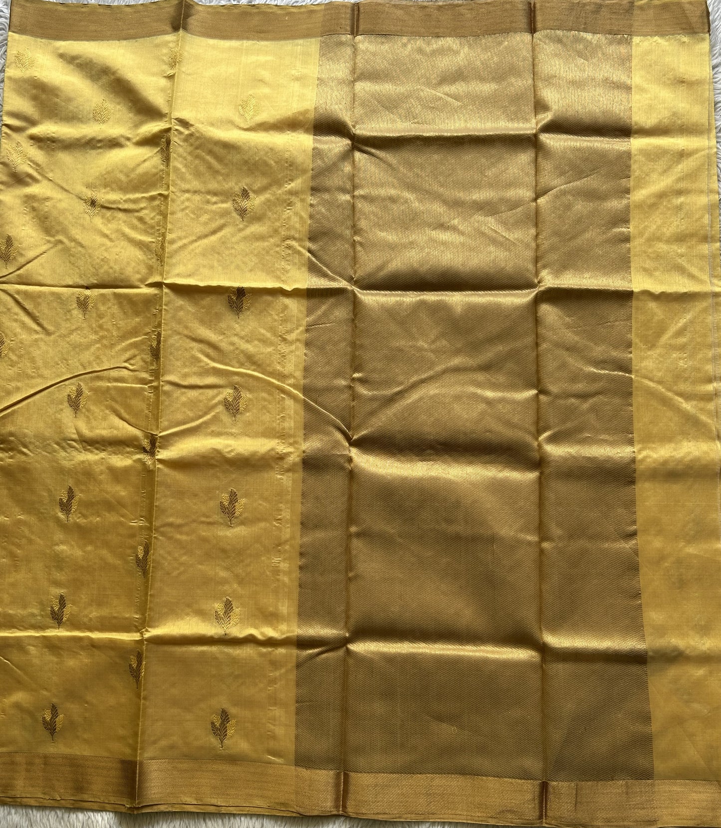 Chanderi Silk Saree Chrome Yellow color Elegantly Paired with a Gold Zari Border