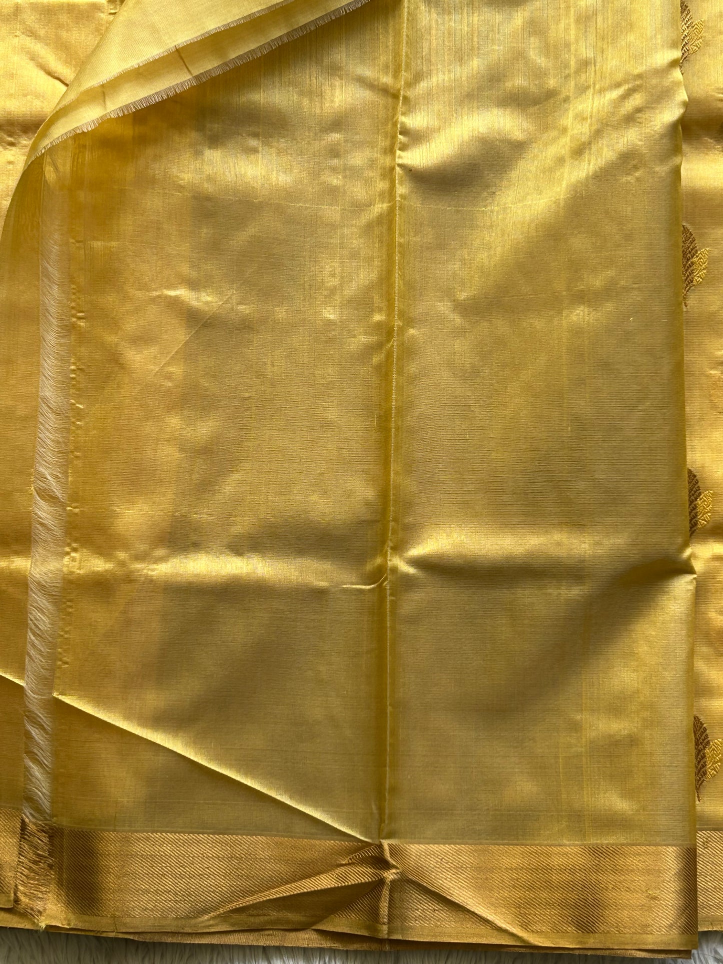 Chanderi Silk Saree Chrome Yellow color Elegantly Paired with a Gold Zari Border