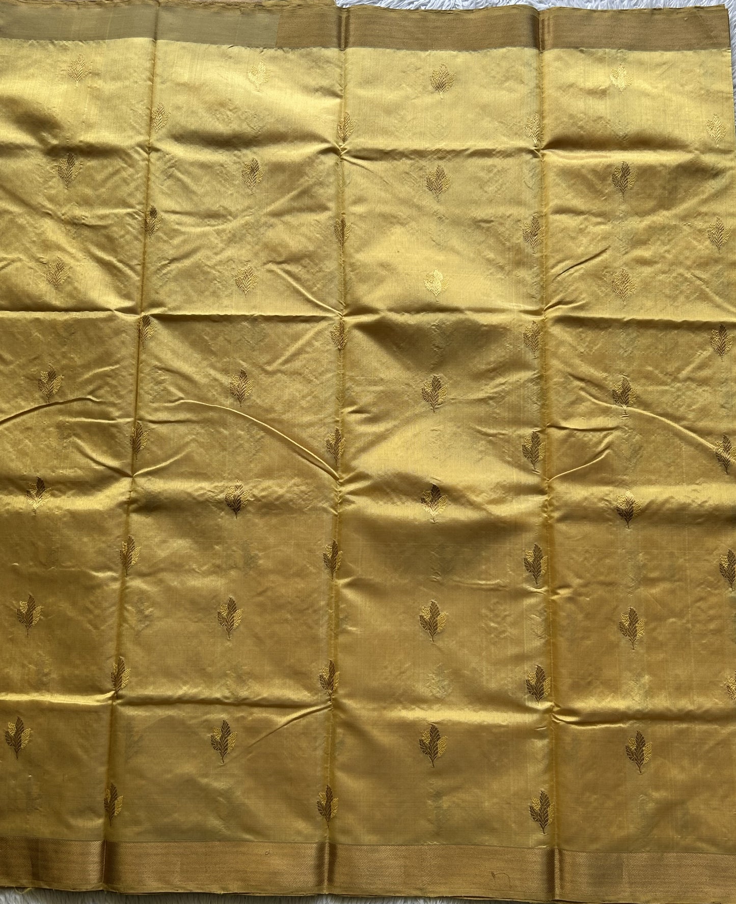 Chanderi Silk Saree Chrome Yellow color Elegantly Paired with a Gold Zari Border