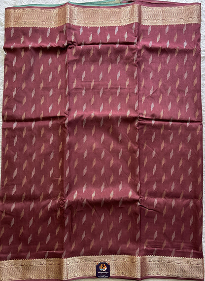 Semi Georgette Saree Burgundy Colored Complemented with a Zari Border. - Sampradaya Designer Studio