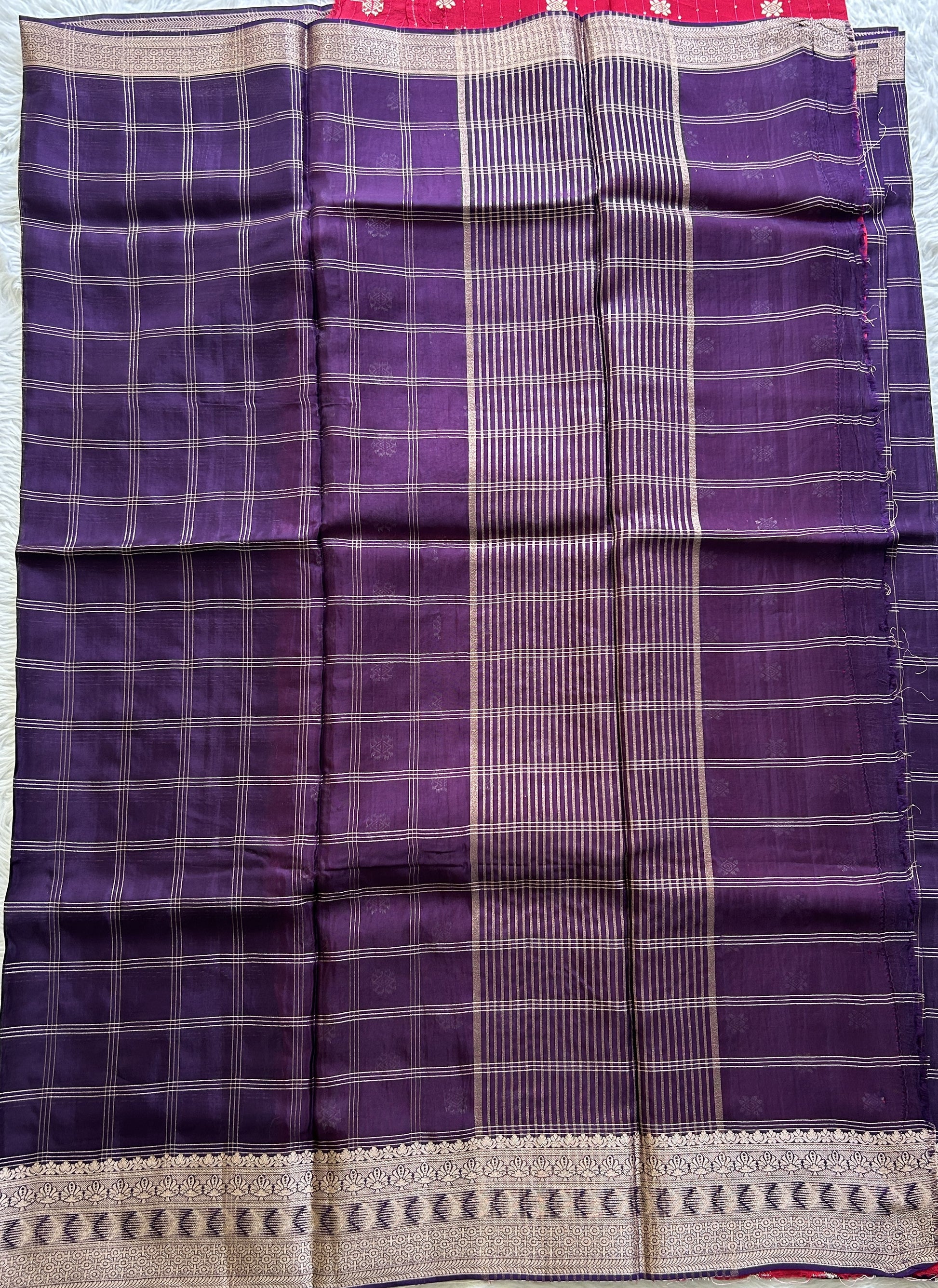 Satin Georgette Saree Purple Colored Complemented with a Zari Border. - Sampradaya Designer Studio