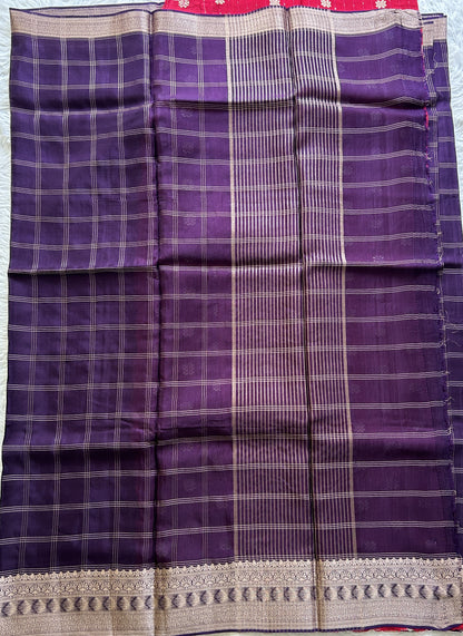 Satin Georgette Saree Purple Colored Complemented with a Zari Border. - Sampradaya Designer Studio