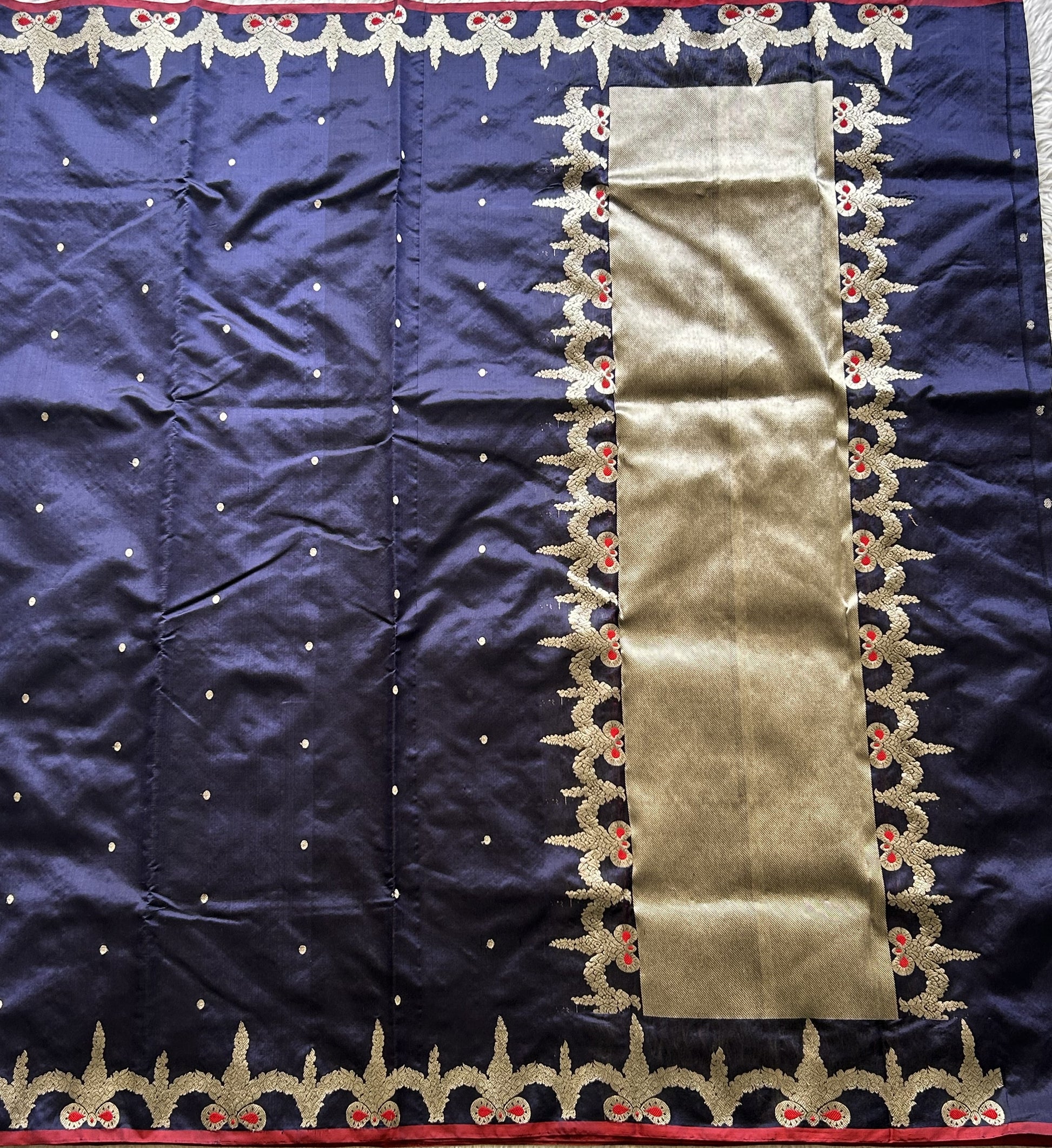 Chanderi Silk Saree Inky Blue color Elegantly Paired with a Silver Zari Border - Sampradaya Designer Studio