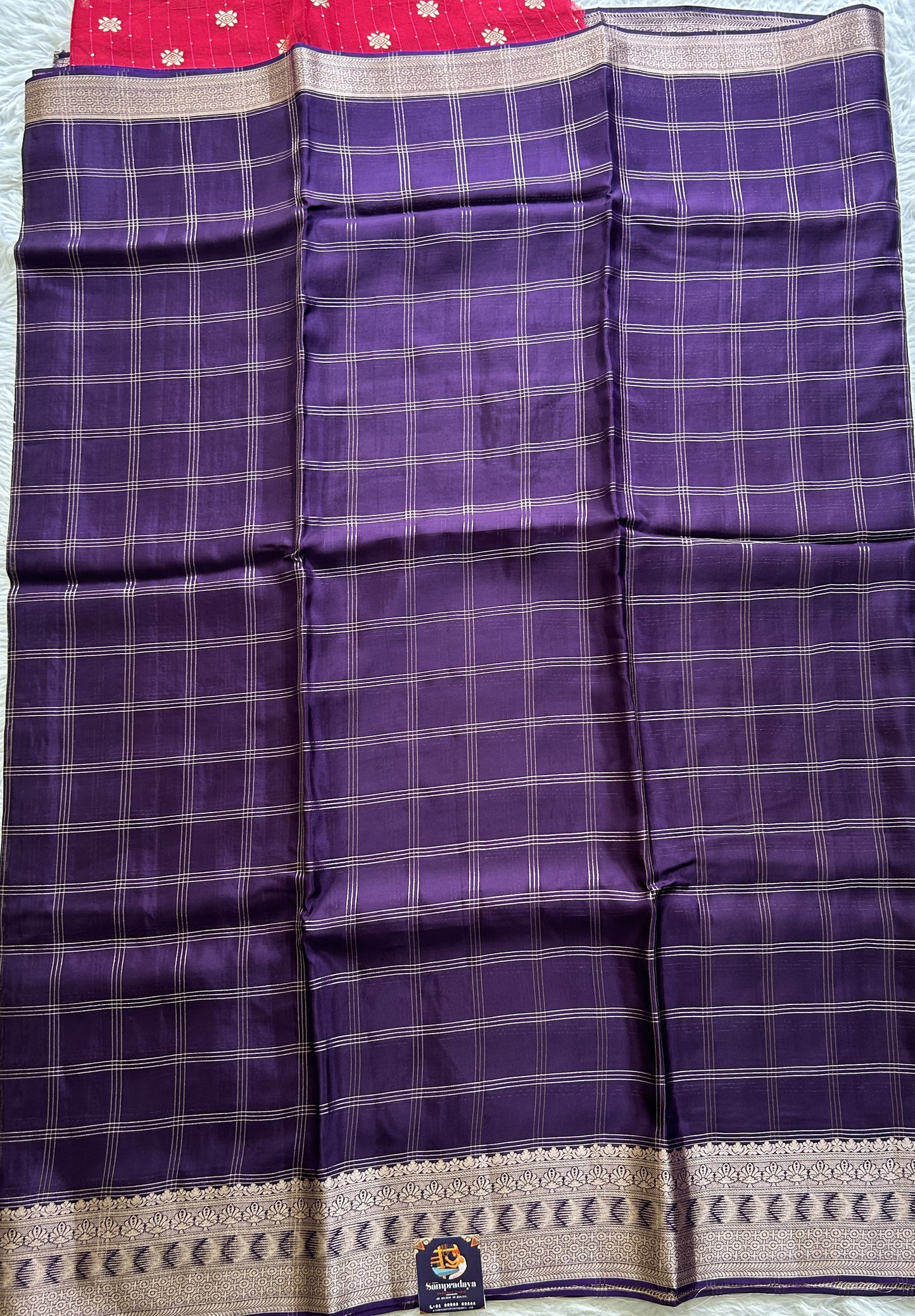 Satin Georgette Saree Purple Colored Complemented with a Zari Border. - Sampradaya Designer Studio