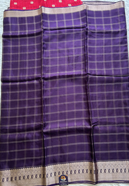 Satin Georgette Saree Purple Colored Complemented with a Zari Border. - Sampradaya Designer Studio