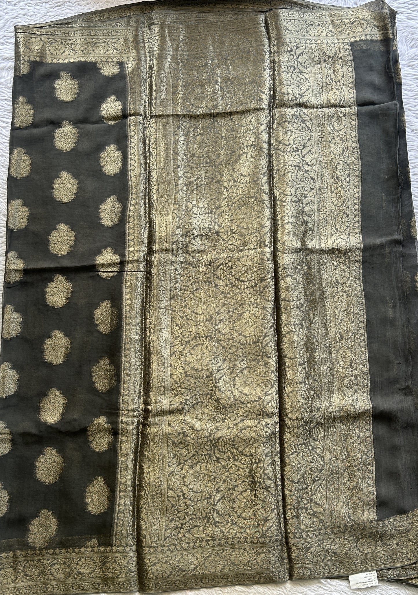Semi Georgette Saree Elephant Gray Colored Elegantly Paired with a Zari Border. - Sampradaya Designer Studio