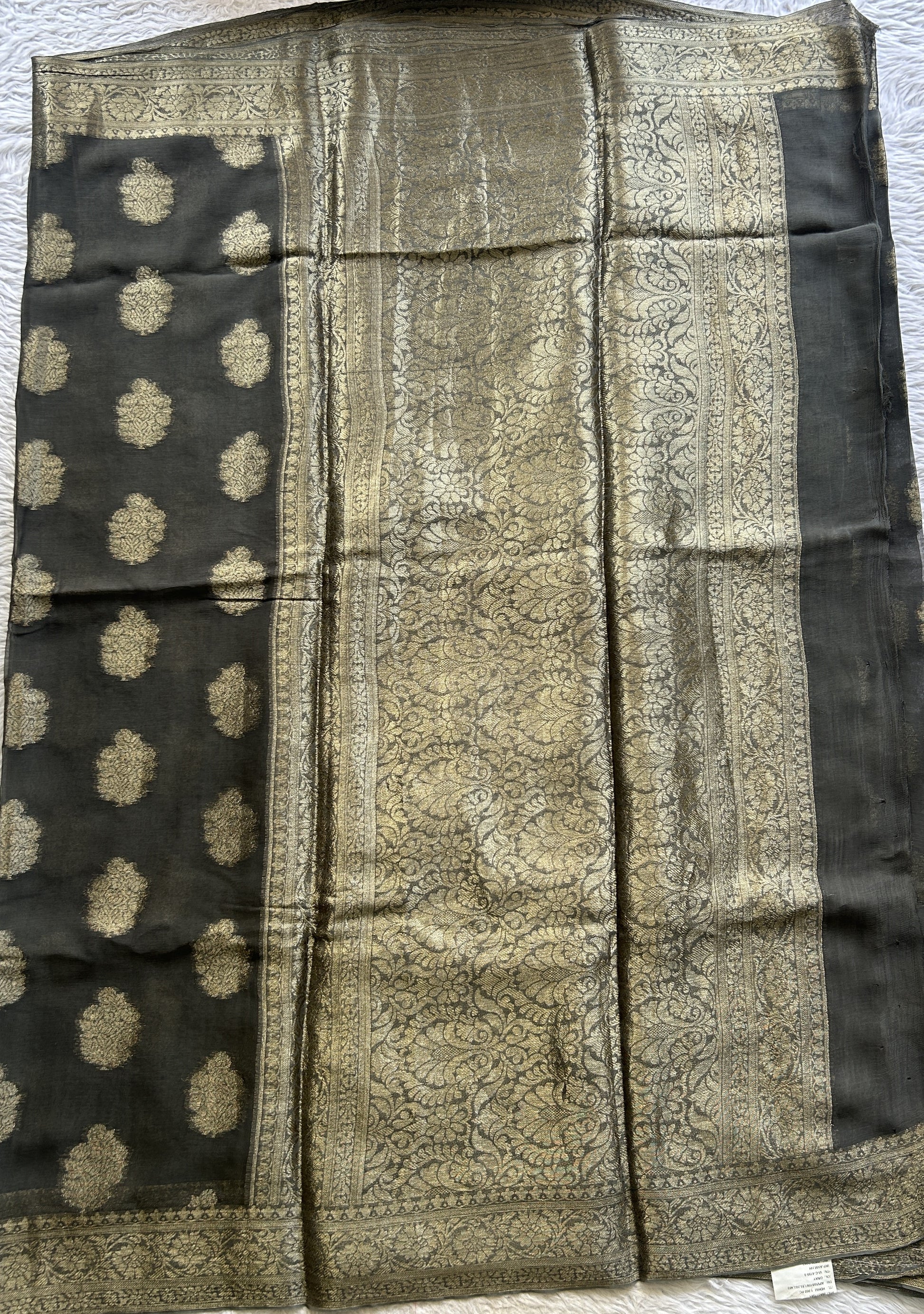 Semi Georgette Saree Elephant Gray Colored Elegantly Paired with a Zari Border. - Sampradaya Designer Studio