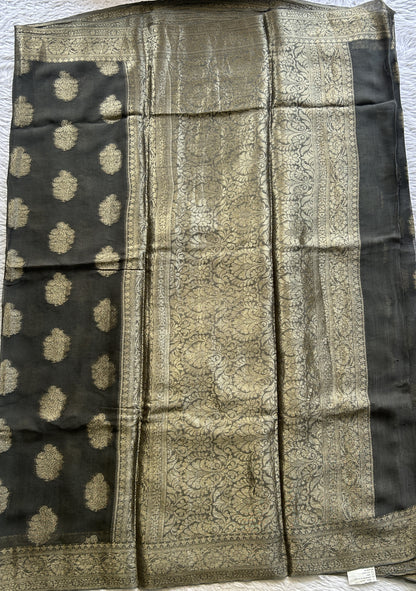 Semi Georgette Saree Elephant Gray Colored Elegantly Paired with a Zari Border. - Sampradaya Designer Studio