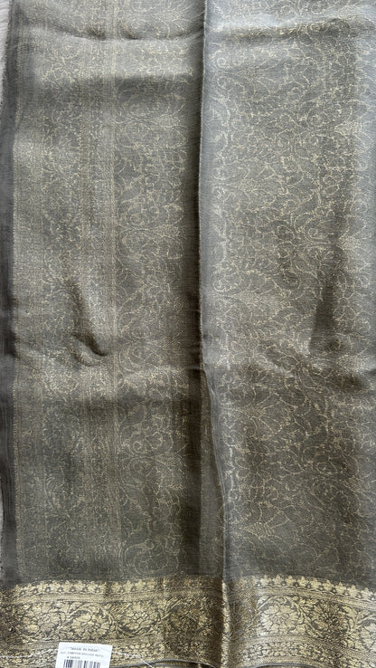 Semi Georgette Saree Elephant Gray Colored Elegantly Paired with a Zari Border. - Sampradaya Designer Studio