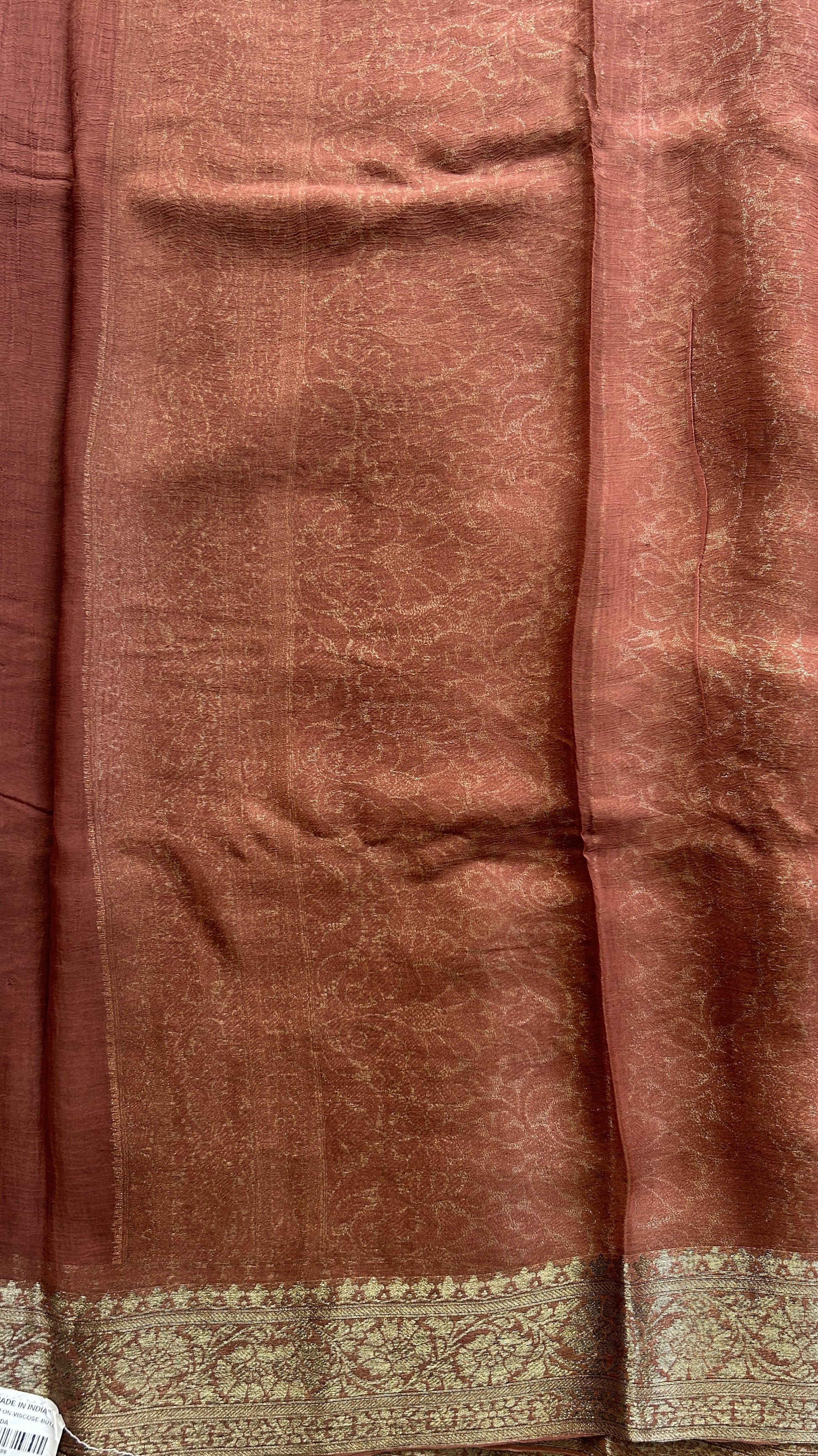 Semi Georgette Saree Brown Colored Elegantly Paired with a Zari Border. - Sampradaya Designer Studio