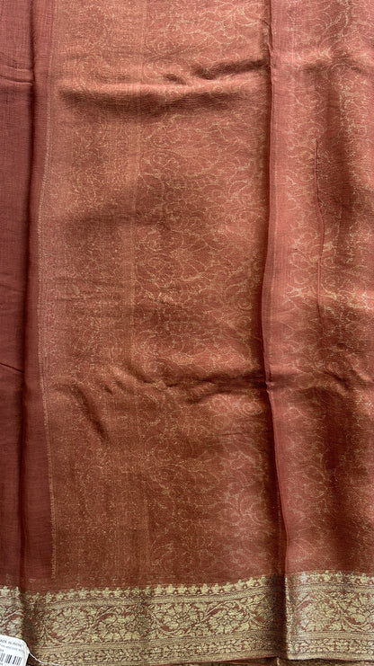 Semi Georgette Saree Brown Colored Elegantly Paired with a Zari Border. - Sampradaya Designer Studio
