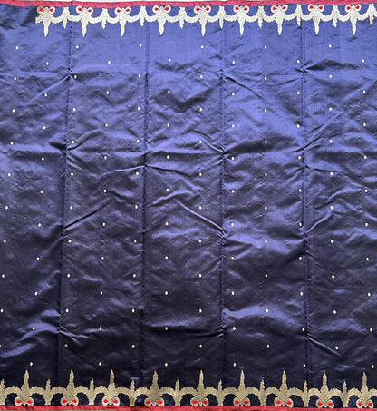 Chanderi Silk Saree Inky Blue color Elegantly Paired with a Silver Zari Border - Sampradaya Designer Studio