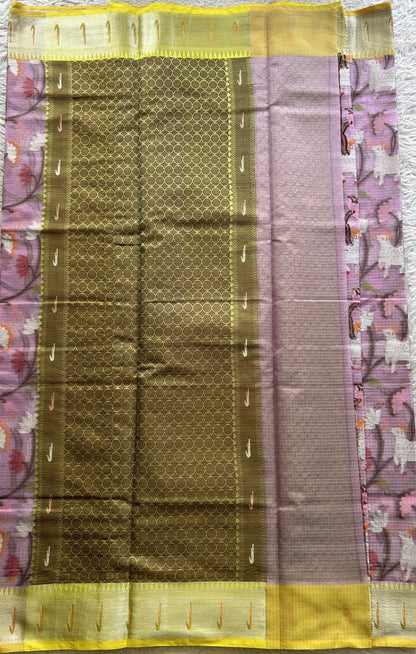 Cotton Kota Saree Lilac Colored Complemented with a Muniya Border. - Sampradaya Designer Studio