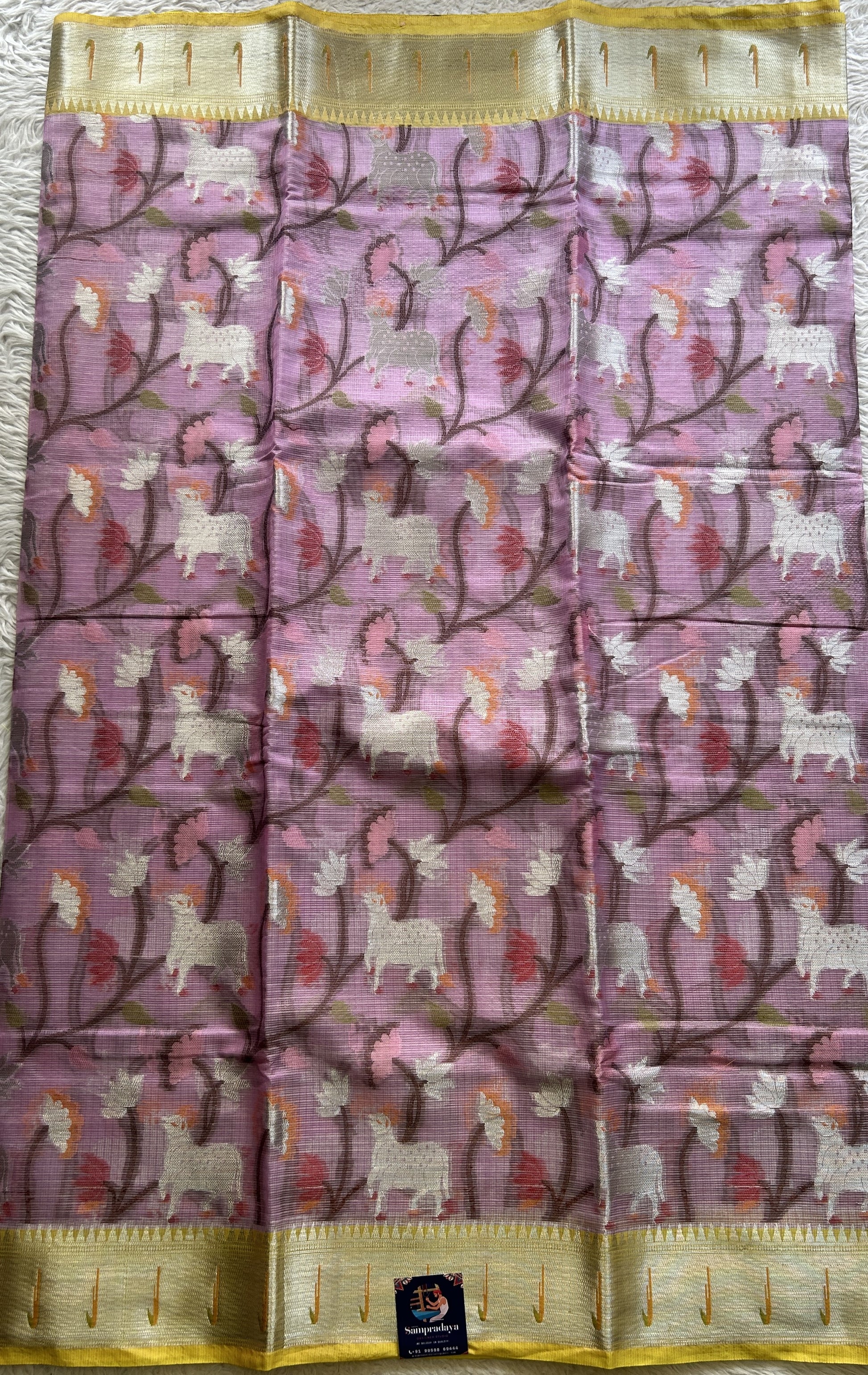Cotton Kota Saree Lilac Colored Complemented with a Muniya Border. - Sampradaya Designer Studio
