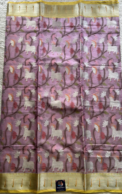 Cotton Kota Saree Lilac Colored Complemented with a Muniya Border. - Sampradaya Designer Studio
