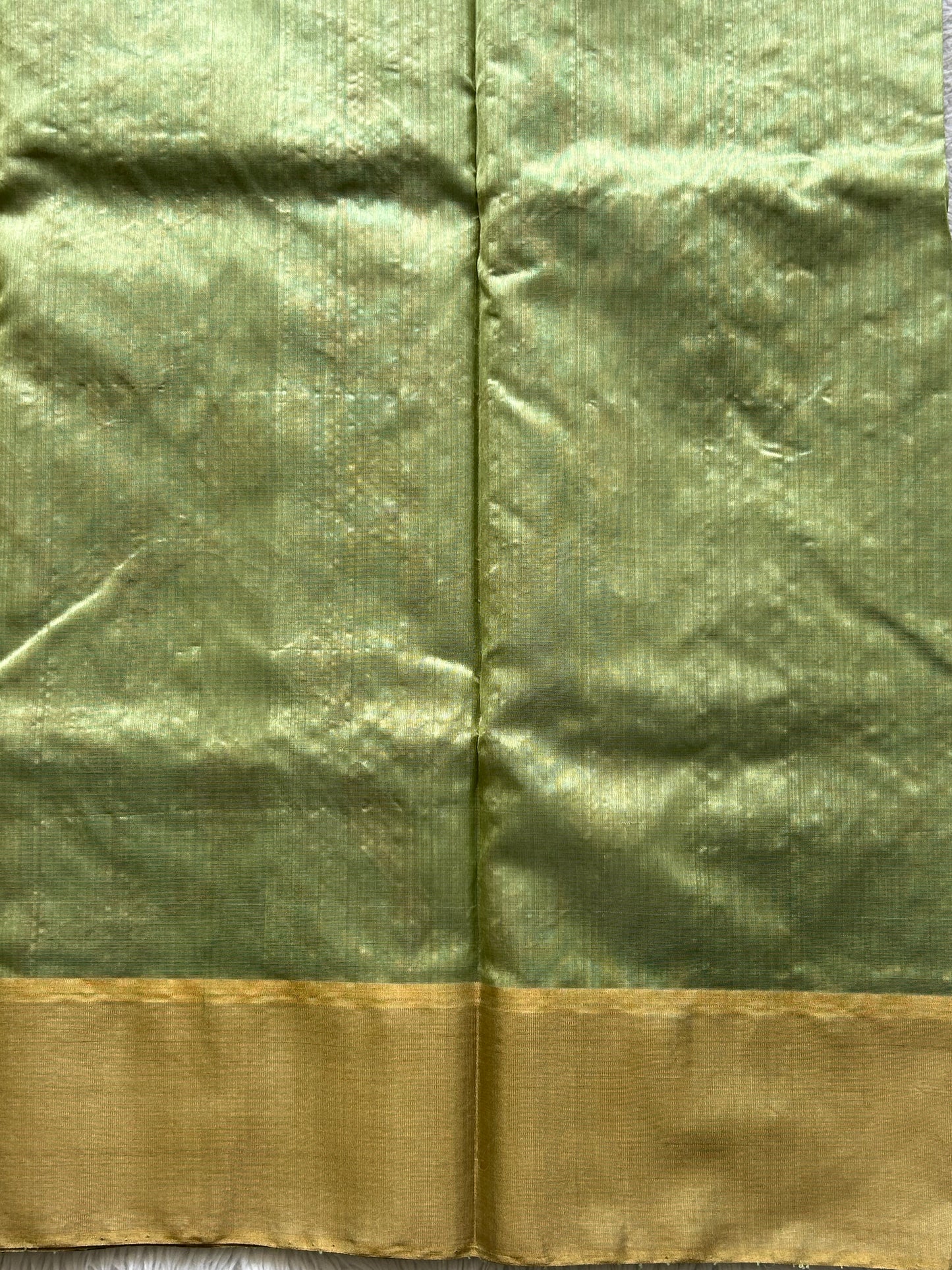 Chanderi Silk Saree Light Green color Elegantly Paired with a Gold Zari Border - Sampradaya Designer Studio