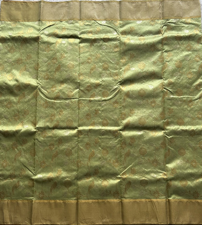 Chanderi Silk Saree Light Green color Elegantly Paired with a Gold Zari Border - Sampradaya Designer Studio