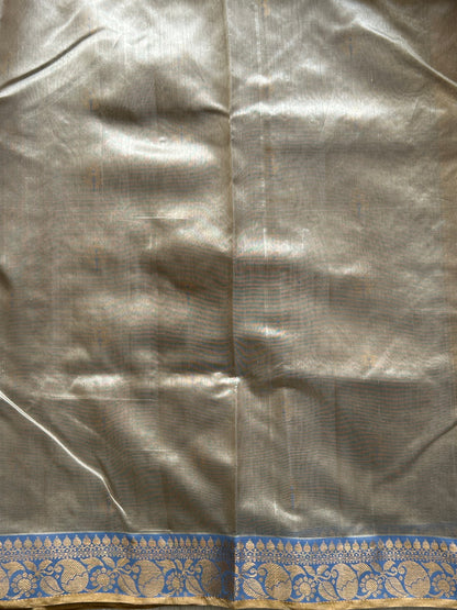 Chanderi Silk Saree Light Beige color Elegantly Paired with a Gold Zari Border - Sampradaya Designer Studio