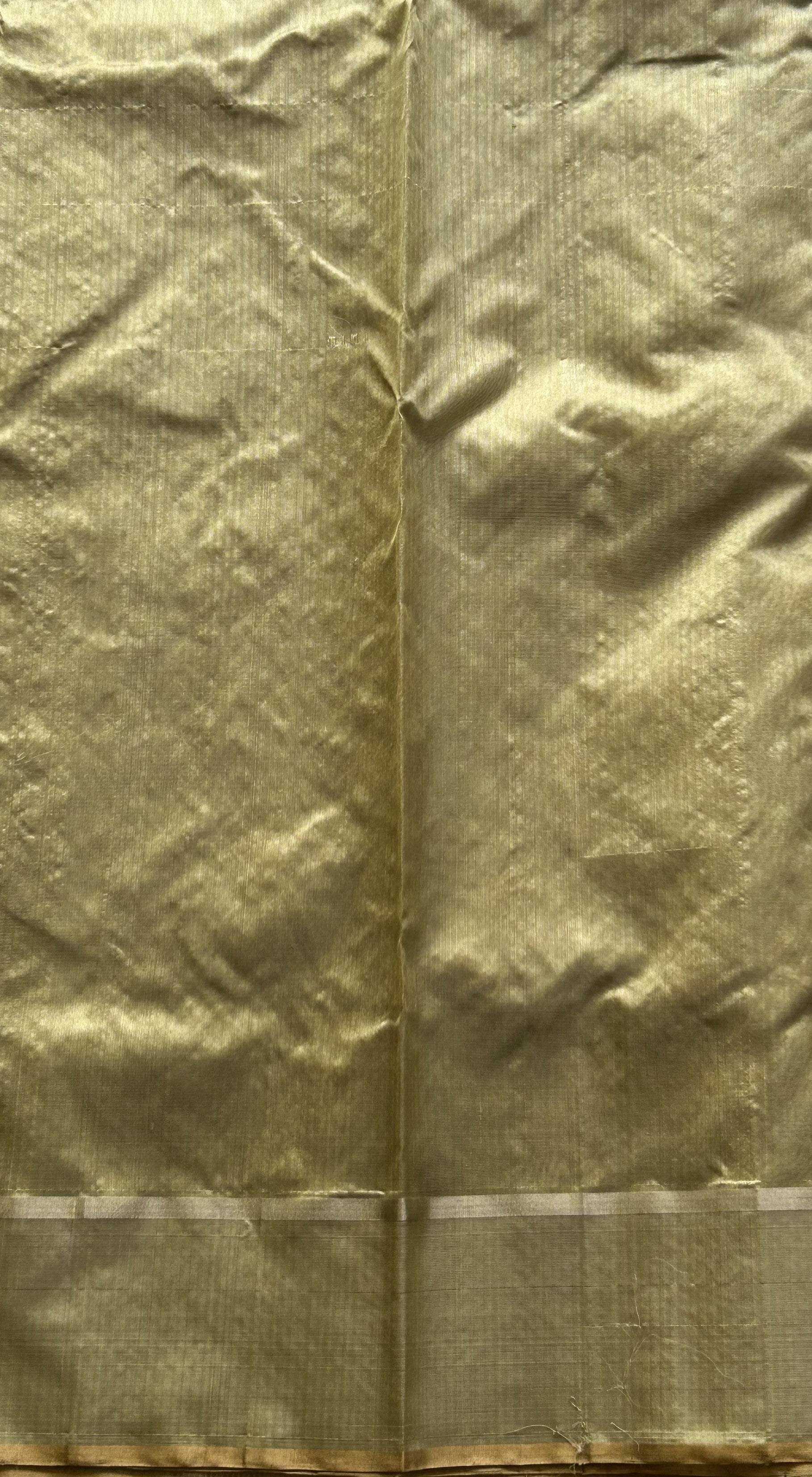 Chanderi Silk Saree Pista Green color Elegantly Paired with a Gold Zari Border - Sampradaya Designer Studio