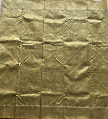 Chanderi Silk Saree Pista Green color Elegantly Paired with a Gold Zari Border - Sampradaya Designer Studio