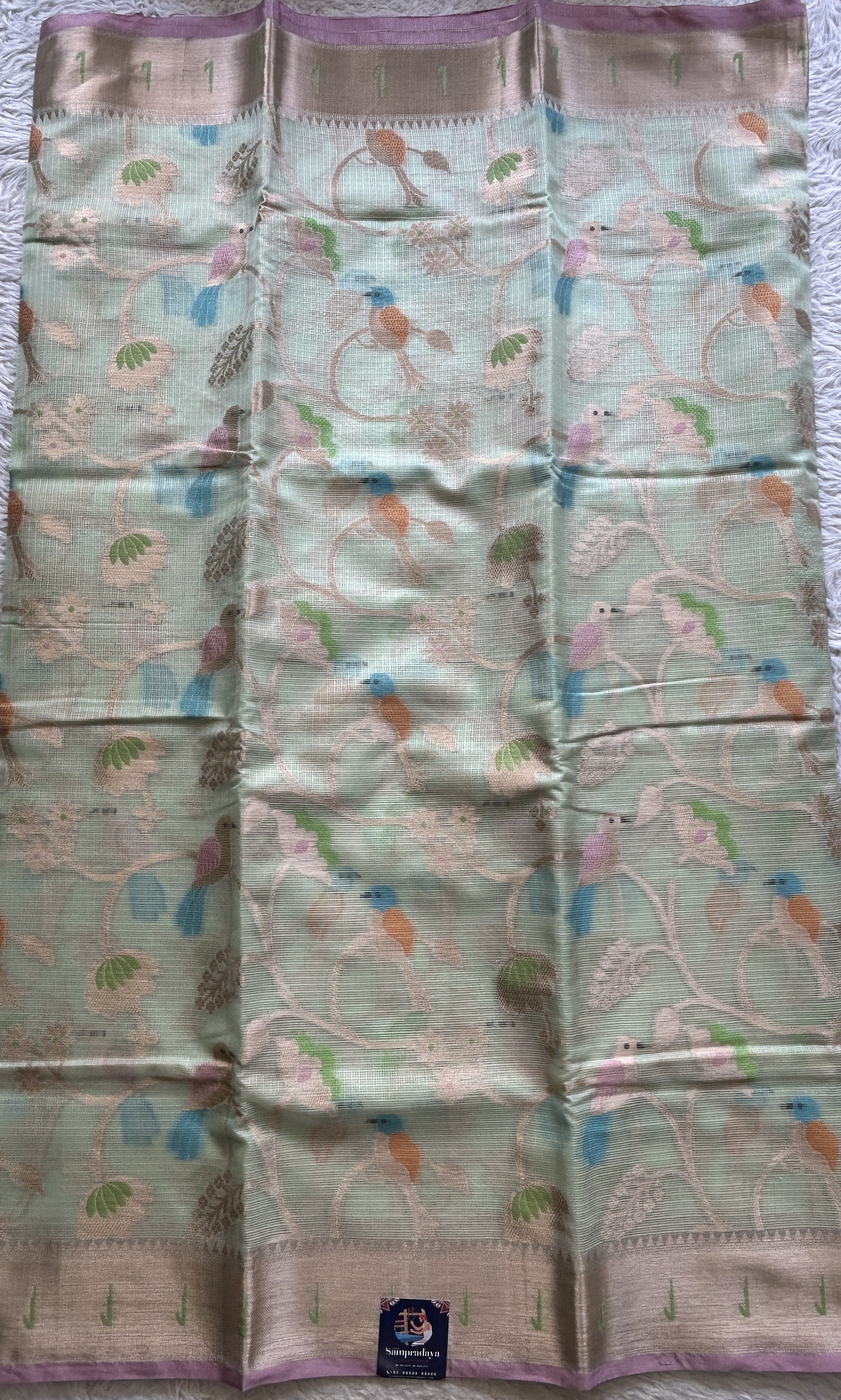 Cotton Kota Saree Light Sea Green Colored Complemented with a Muniya Border. - Sampradaya Designer Studio