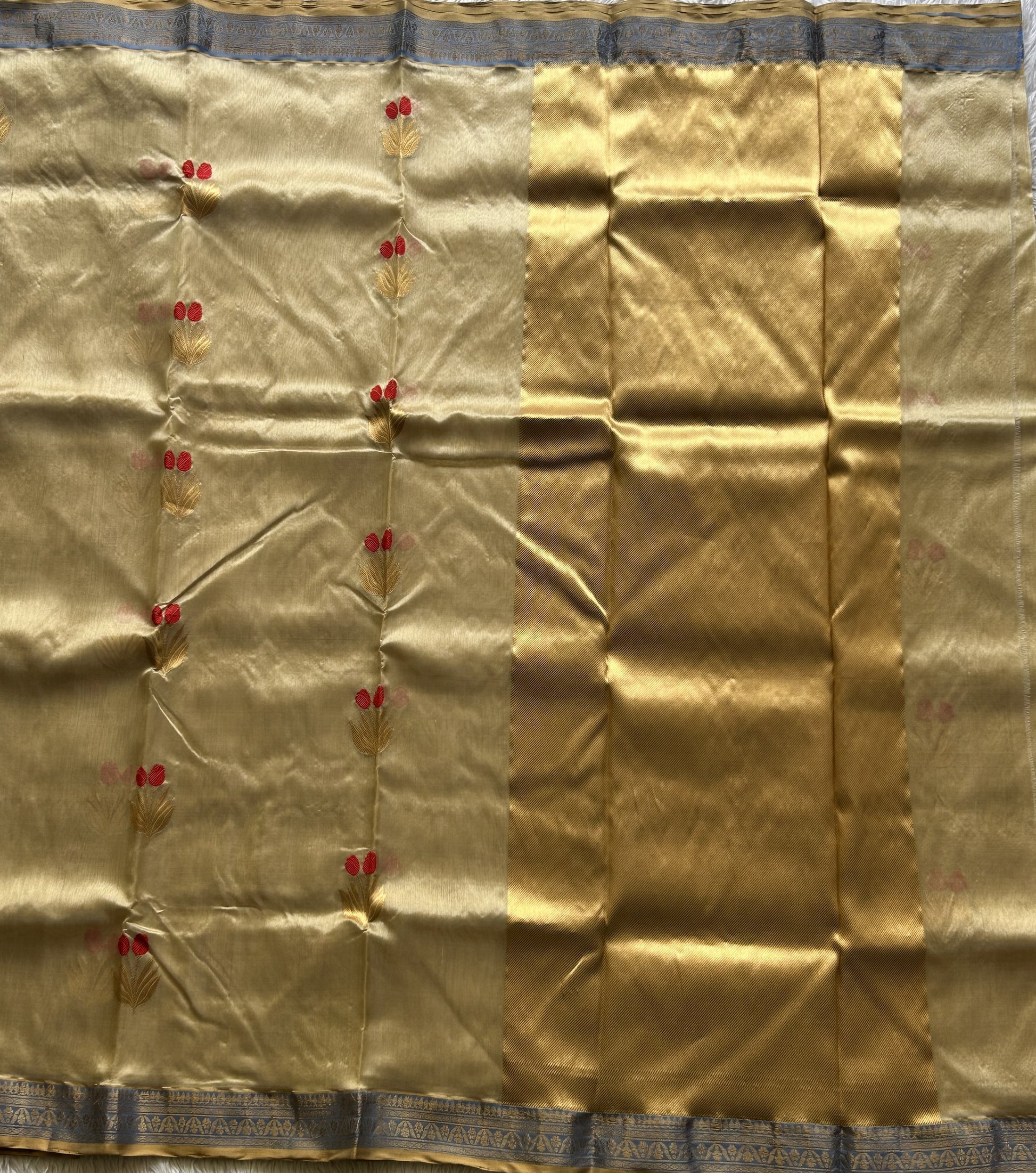 Chanderi Silk Saree Sand color Elegantly Paired with a Gold Zari Border - Sampradaya Designer Studio