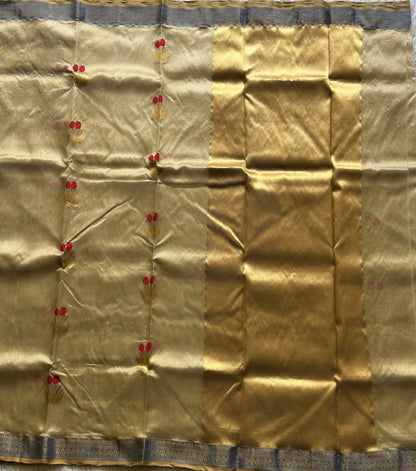 Chanderi Silk Saree Sand color Elegantly Paired with a Gold Zari Border - Sampradaya Designer Studio