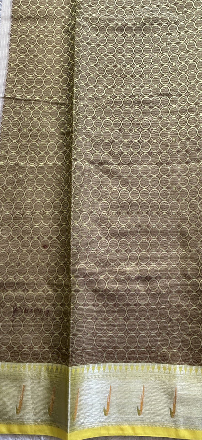 Cotton Kota Saree Beige Colored Complemented with a Muniya Border. - Sampradaya Designer Studio