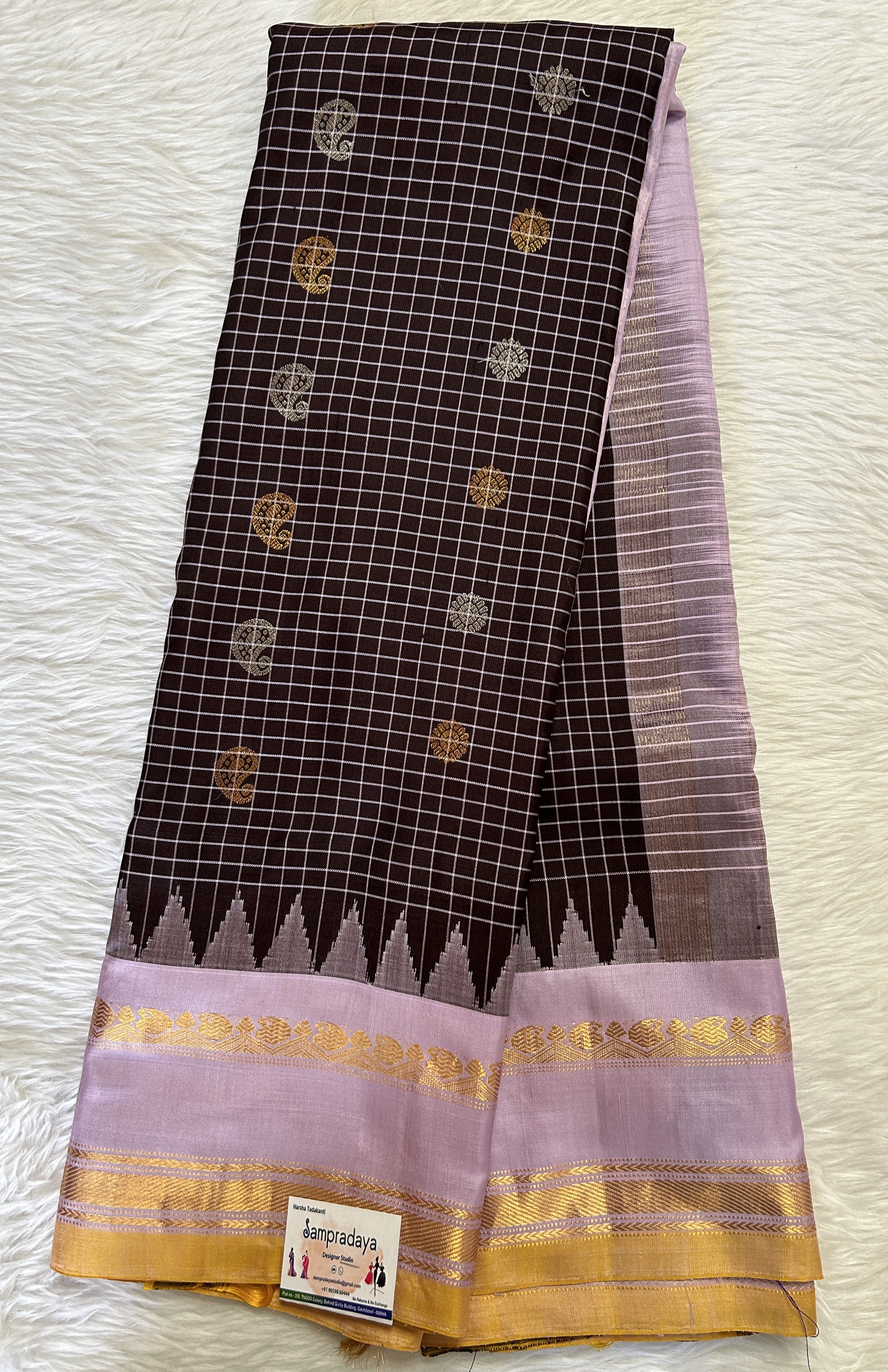Gadwal Silk Saree Dark Brown Color With a Lavender Color Gap Border ...