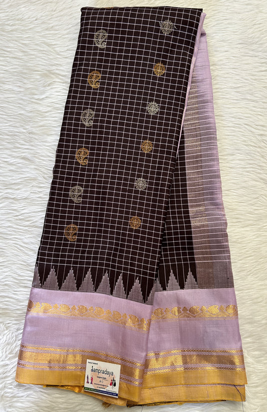 Gadwal Pattu Saree Black Colored Complemented With a Pattu Lavender Color Kanchi Border - Sampradaya Designer Studio