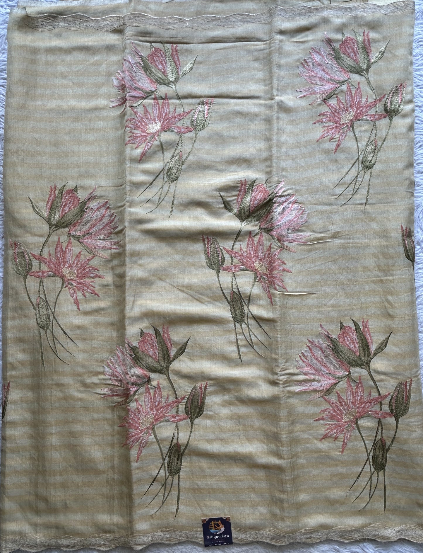 Chiniya Silk Kora Saree Beige Colored Exquisite with a Cutwork Border. - Sampradaya Designer Studio