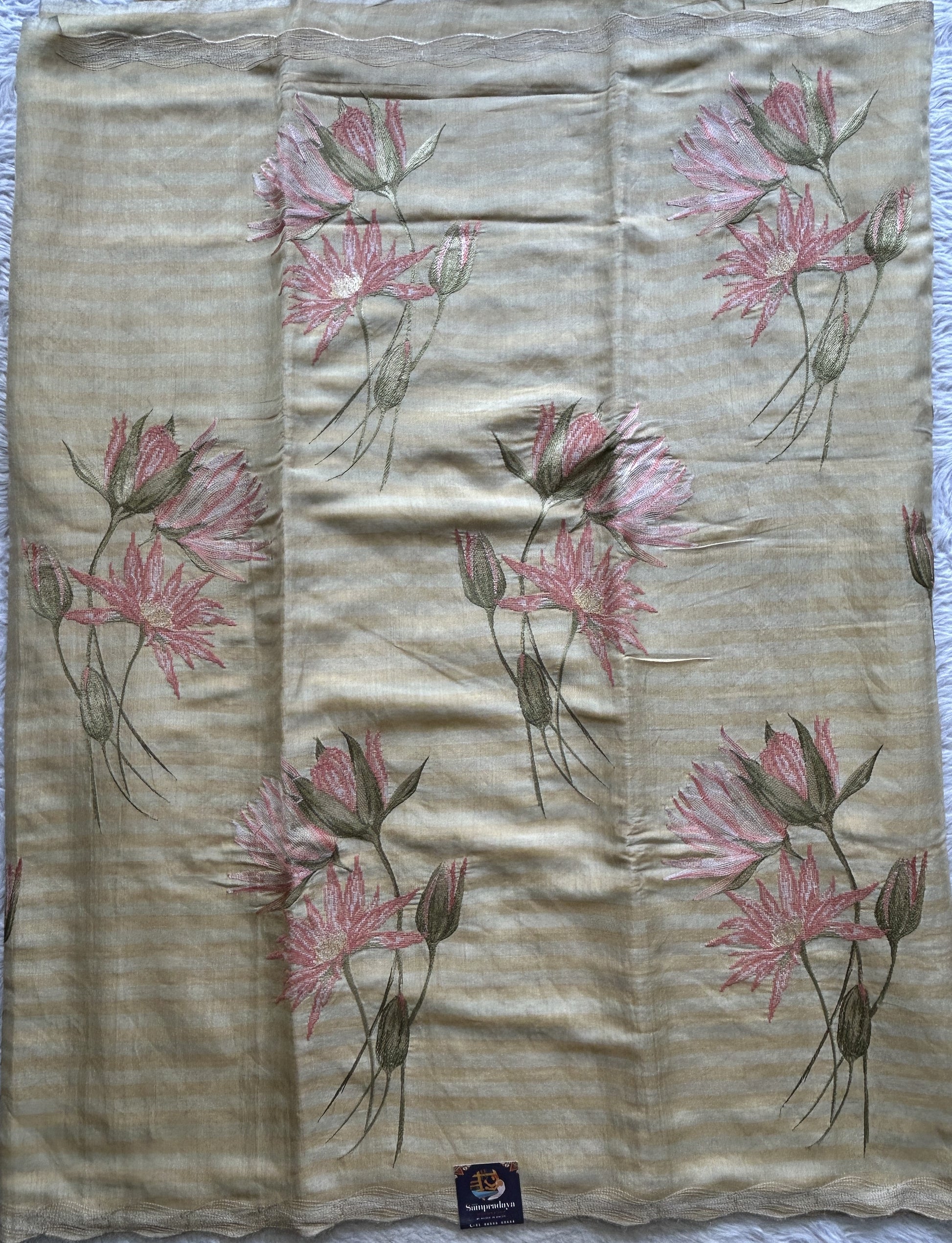 Chiniya Silk Kora Saree Beige Colored Exquisite with a Cutwork Border. - Sampradaya Designer Studio