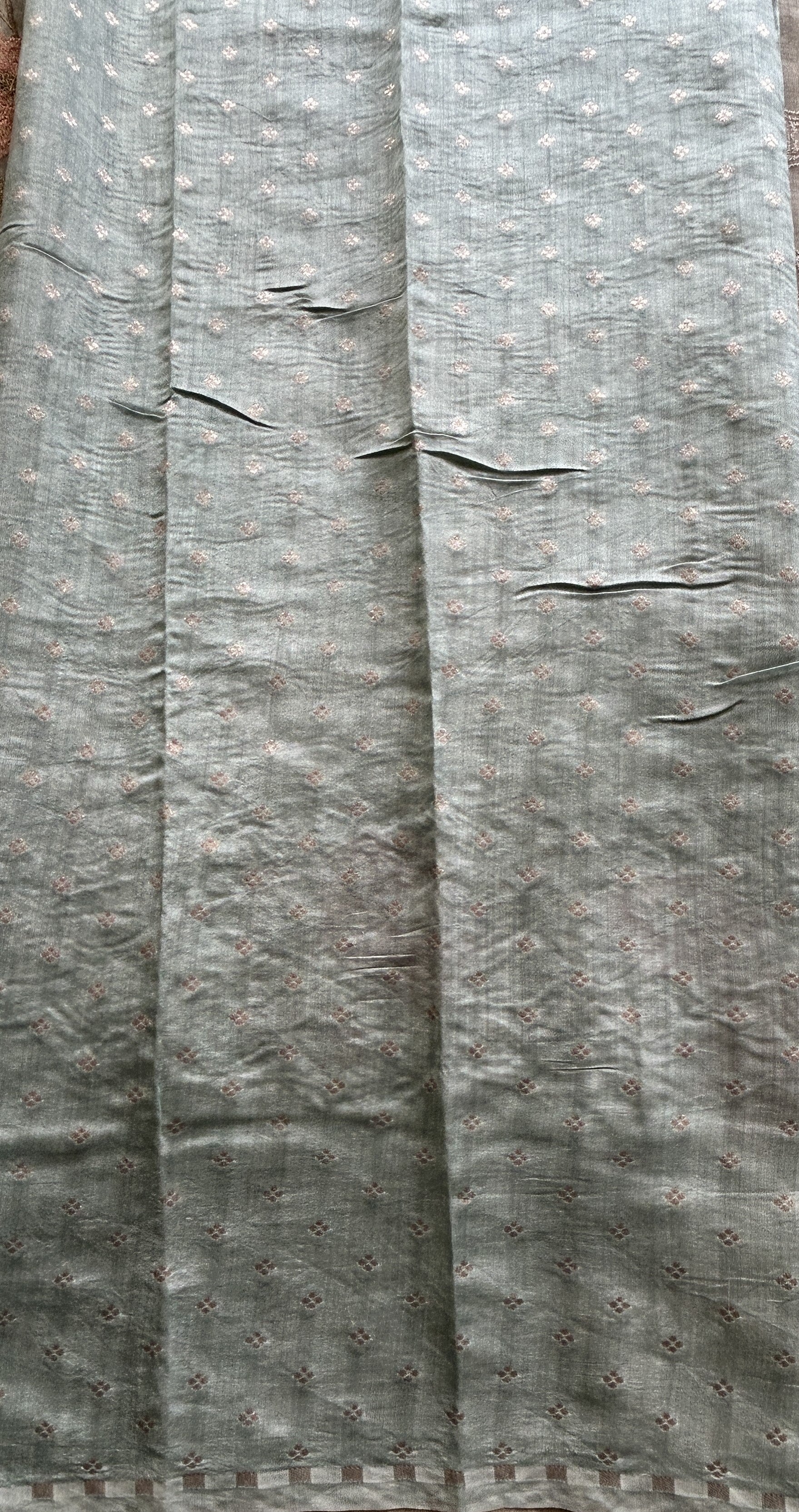 Chiniya Silk Kora Saree Light Gray Colored Exquisite with a Cutwork Border. - Sampradaya Designer Studio