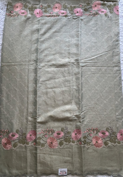 Chiniya Silk Kora Saree Light Gray Colored Exquisite with a Cutwork Border. - Sampradaya Designer Studio