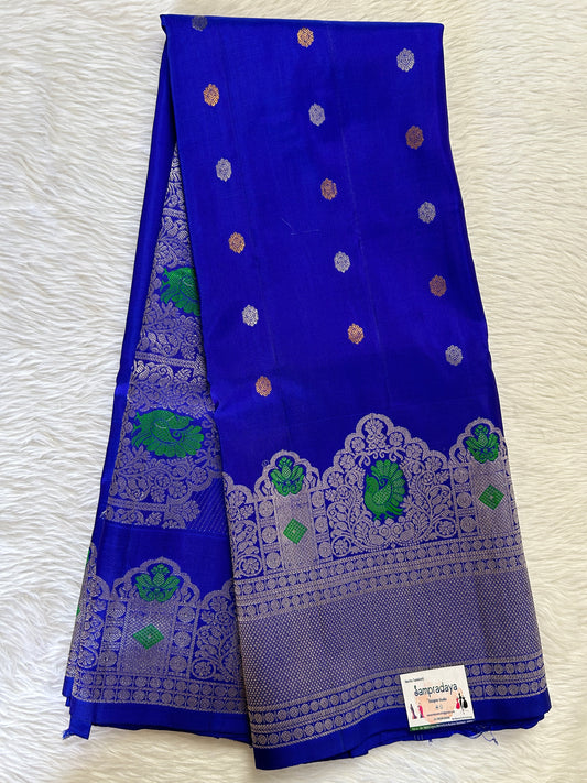 Gadwal Pattu Saree Royal Blue Colored Complemented With a Pattu Kanchi Border - Sampradaya Designer Studio