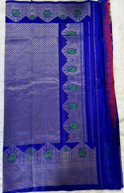 Gadwal Pattu Saree Royal Blue Colored Complemented With a Pattu Kanchi Border - Sampradaya Designer Studio