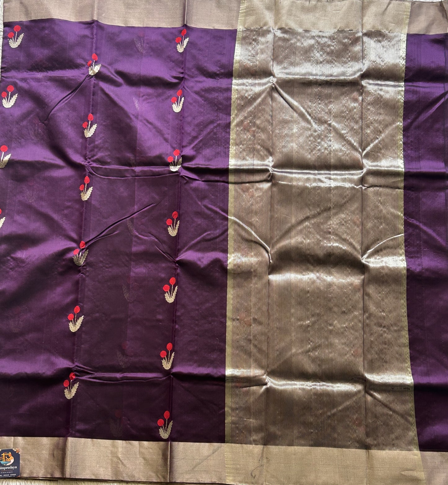 Chanderi Silk Saree Purple color Elegantly Paired with a Silver Zari border - Sampradaya Designer Studio