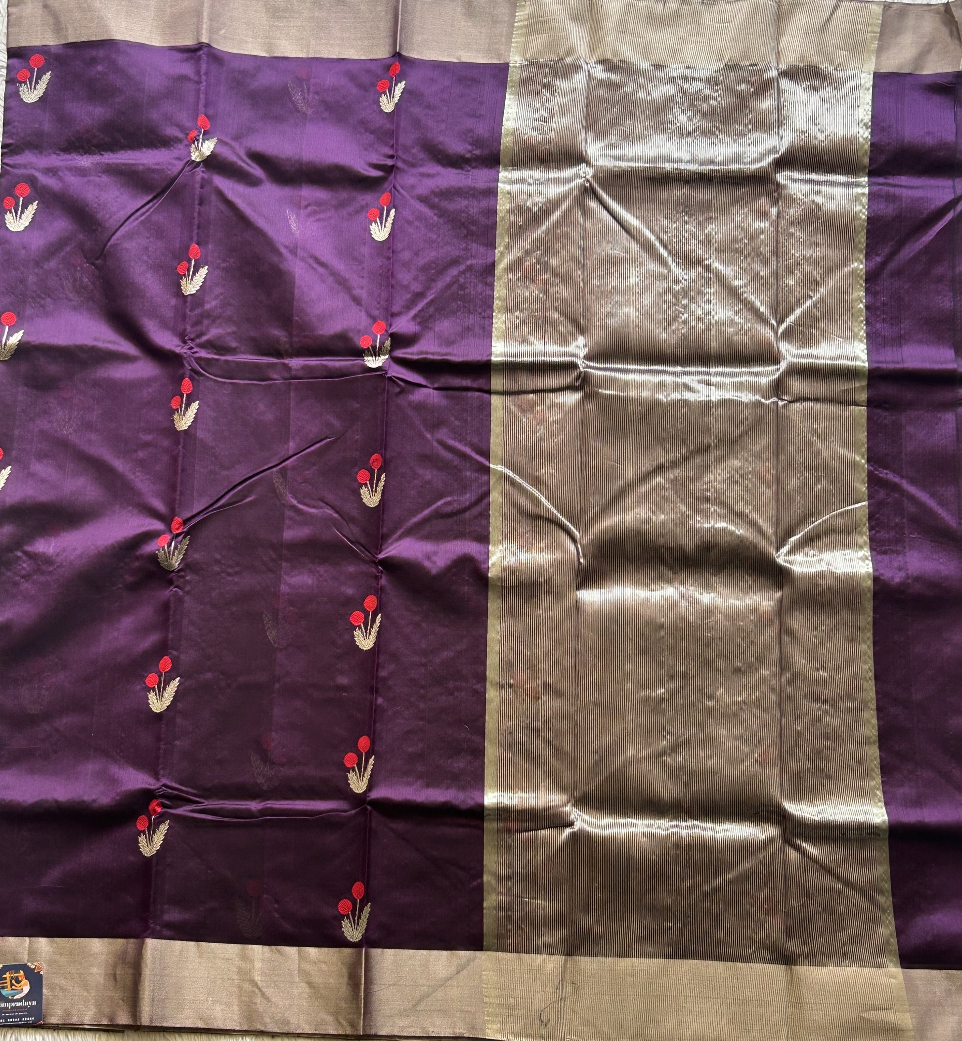 Chanderi Silk Saree Purple color Elegantly Paired with a Silver Zari border - Sampradaya Designer Studio