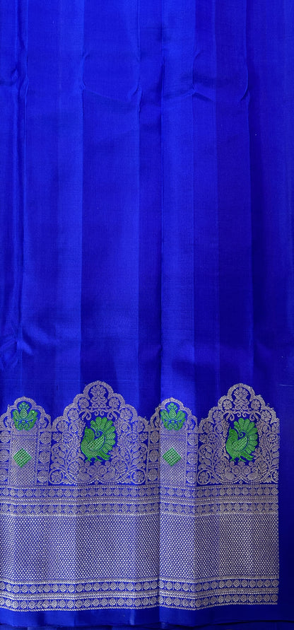 Gadwal Pattu Saree Royal Blue Colored Complemented With a Pattu Kanchi Border - Sampradaya Designer Studio