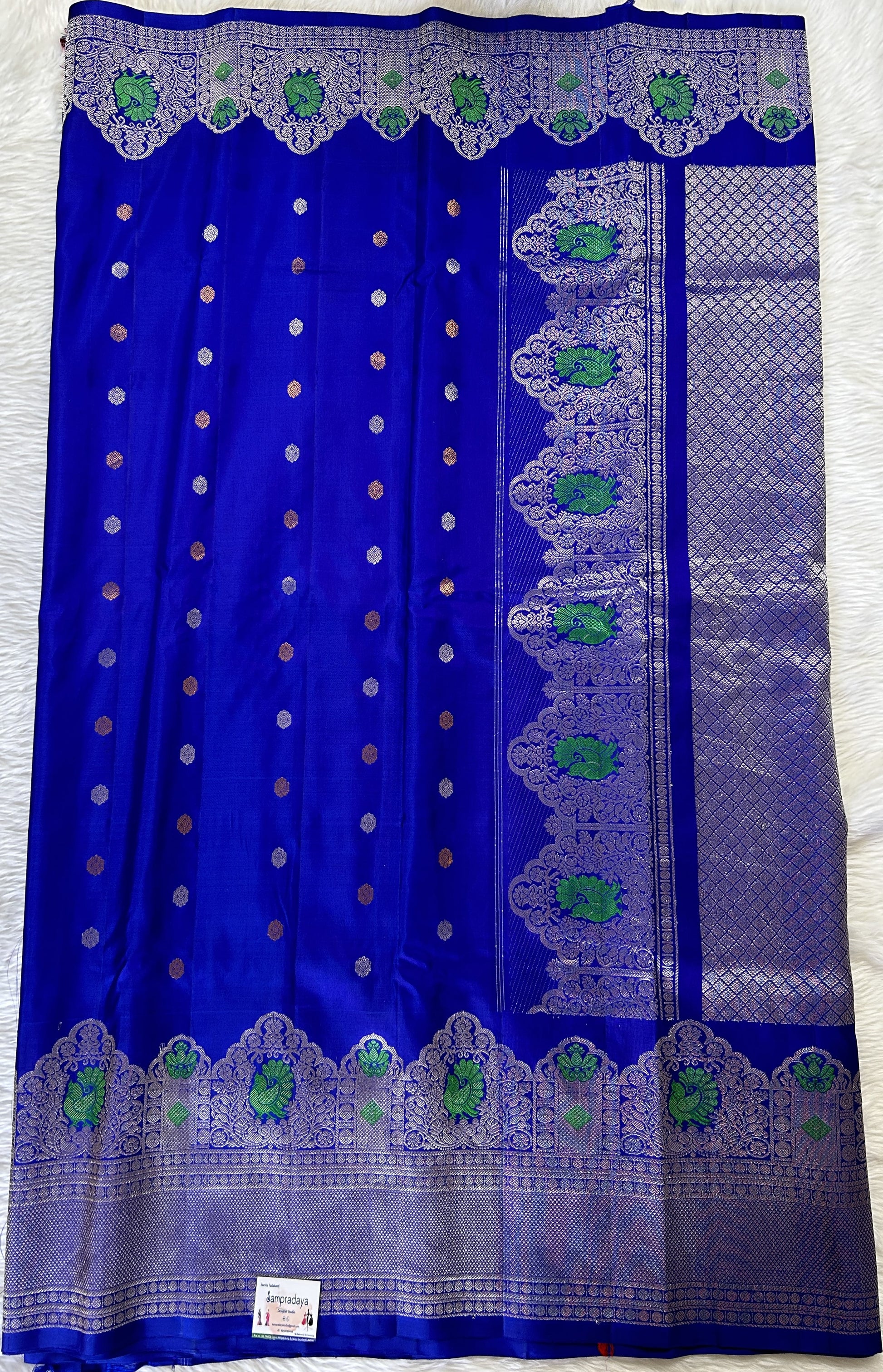 Gadwal Pattu Saree Royal Blue Colored Complemented With a Pattu Kanchi Border - Sampradaya Designer Studio