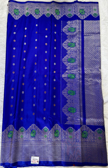 Gadwal Pattu Saree Royal Blue Colored Complemented With a Pattu Kanchi Border - Sampradaya Designer Studio