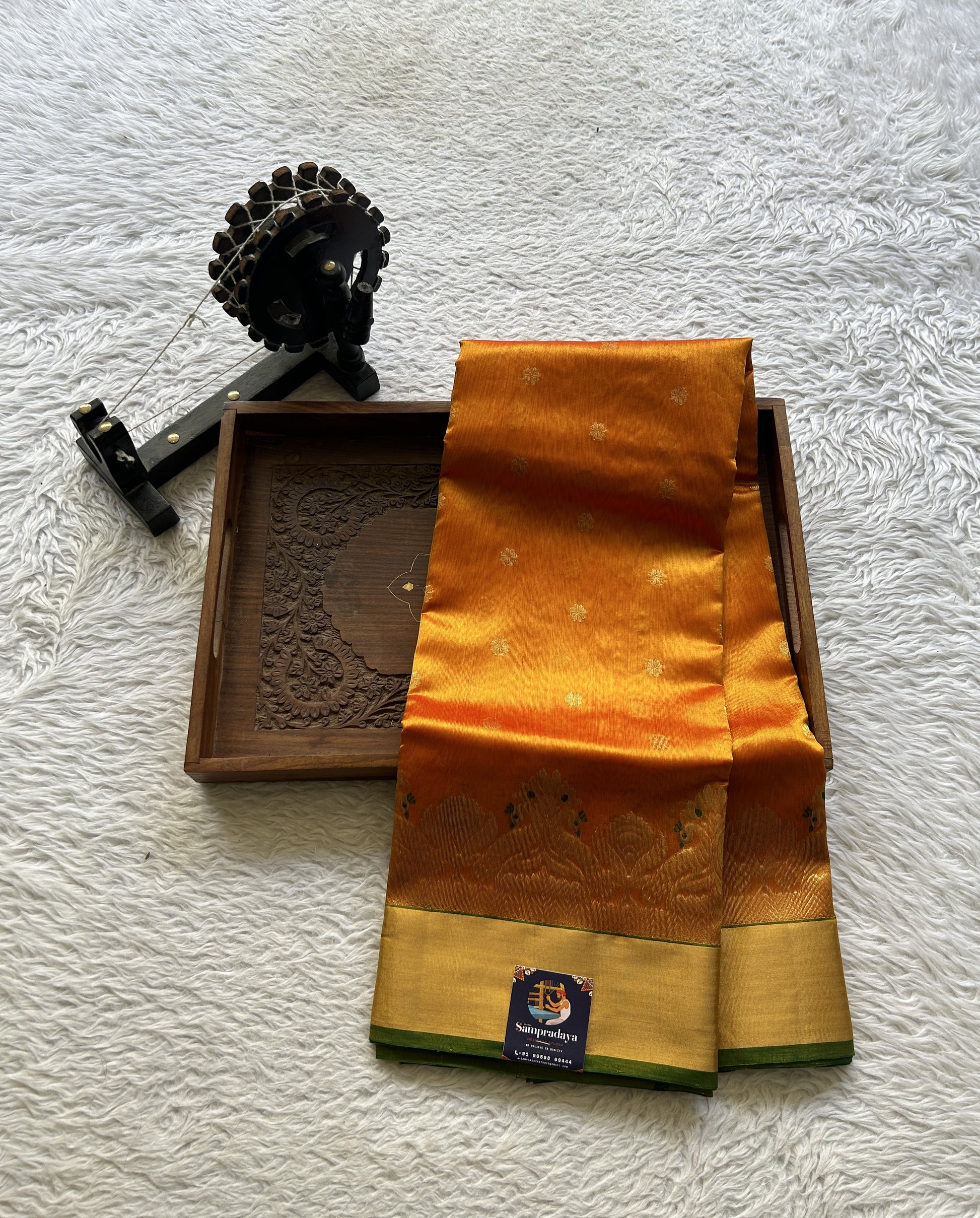 Chanderi Silk Saree Mustard color Elegantly Paired with a Zari border - Sampradaya Designer Studio