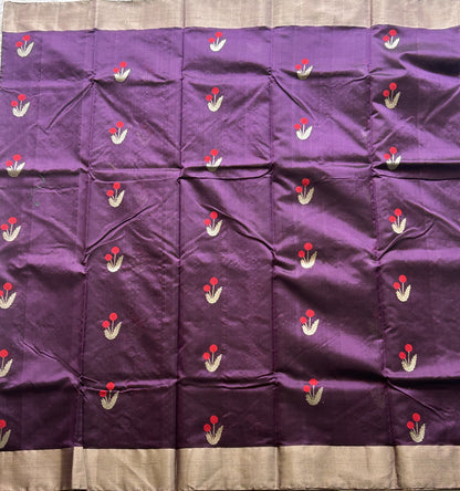 Chanderi Silk Saree Purple color Elegantly Paired with a Silver Zari border - Sampradaya Designer Studio
