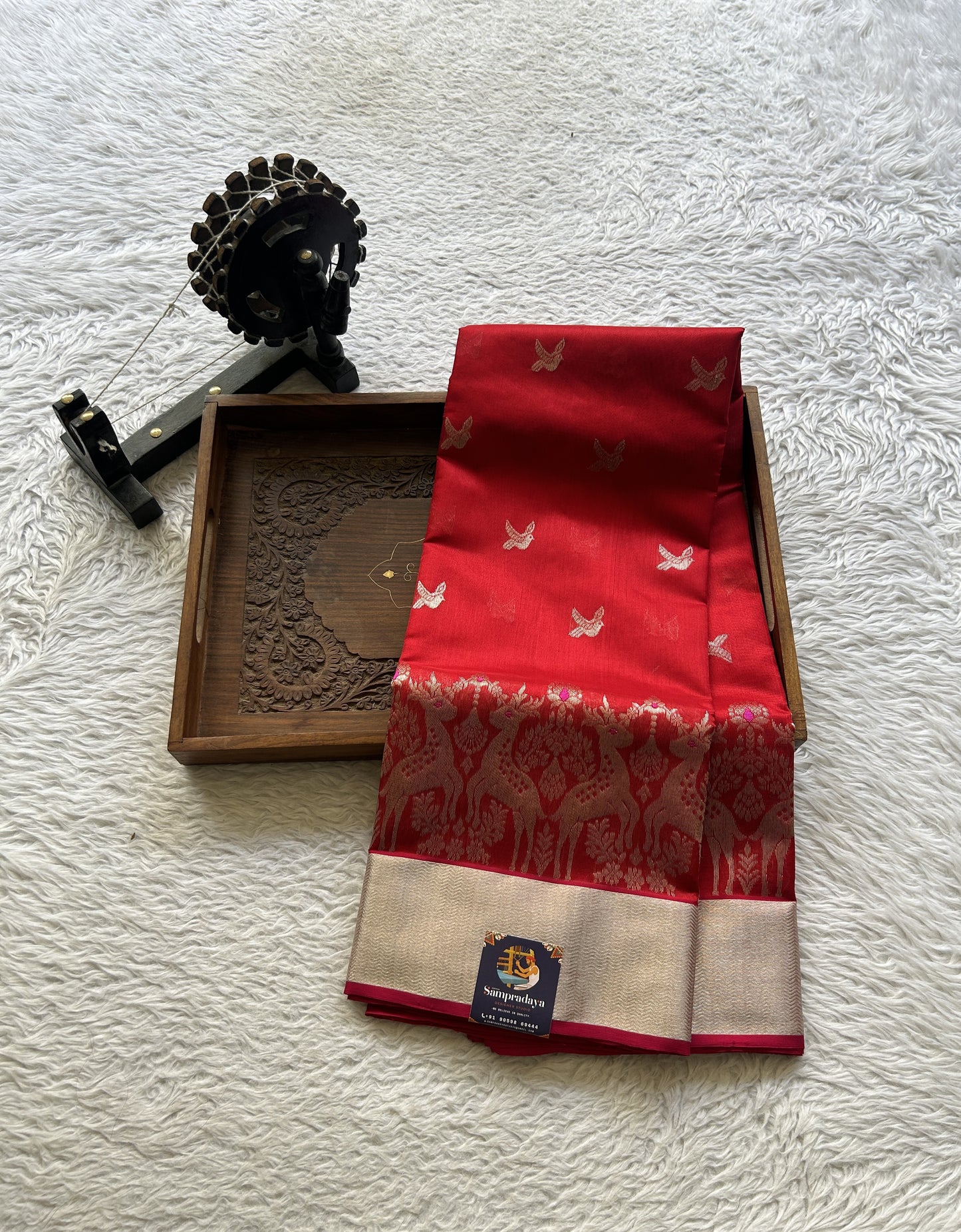 Chanderi Silk Saree Red color Elegantly Paired with a Zari border - Sampradaya Designer Studio