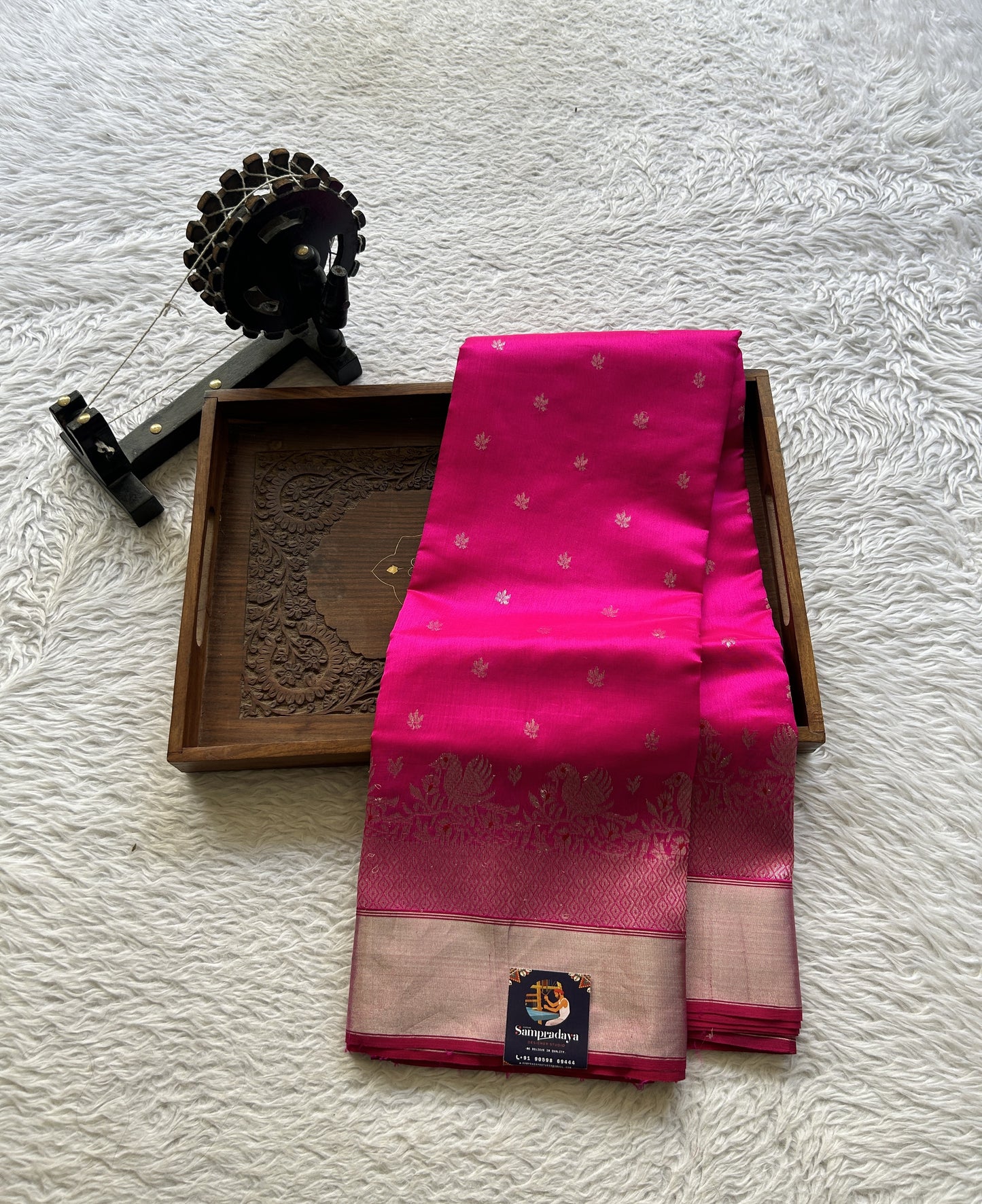 Chanderi Silk Saree Hot Pink color Elegantly Paired with a Zari border - Sampradaya Designer Studio